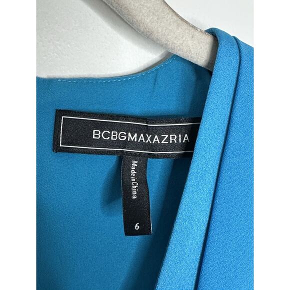 BCBGMAXAZRIA Women’s Aqua Blue Pleated Sleeveless Gathered Mini Dress Sz 6 - Picture 3 of 6